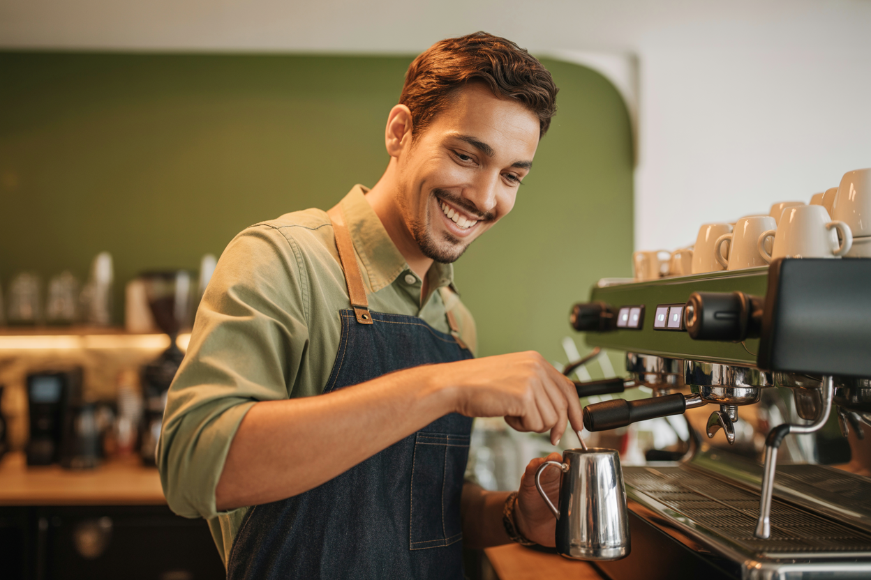 Barista crafting a latte