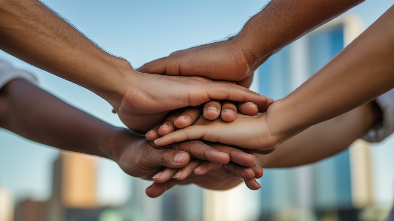 Hands coming together in unity