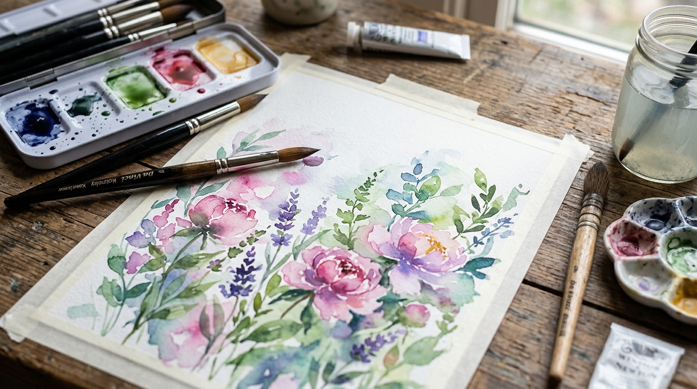 Watercolor painting setup