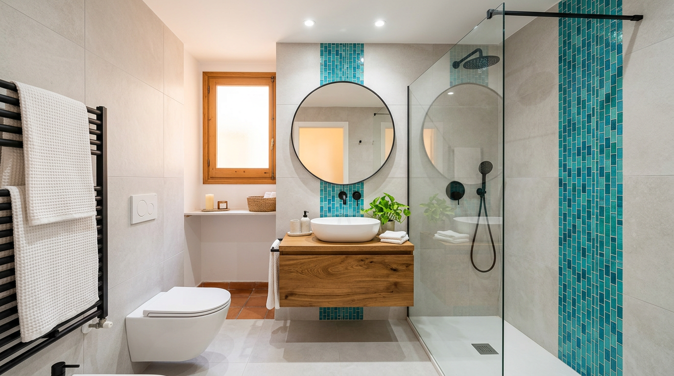 Reforma de baño moderno con azulejos en Cádiz