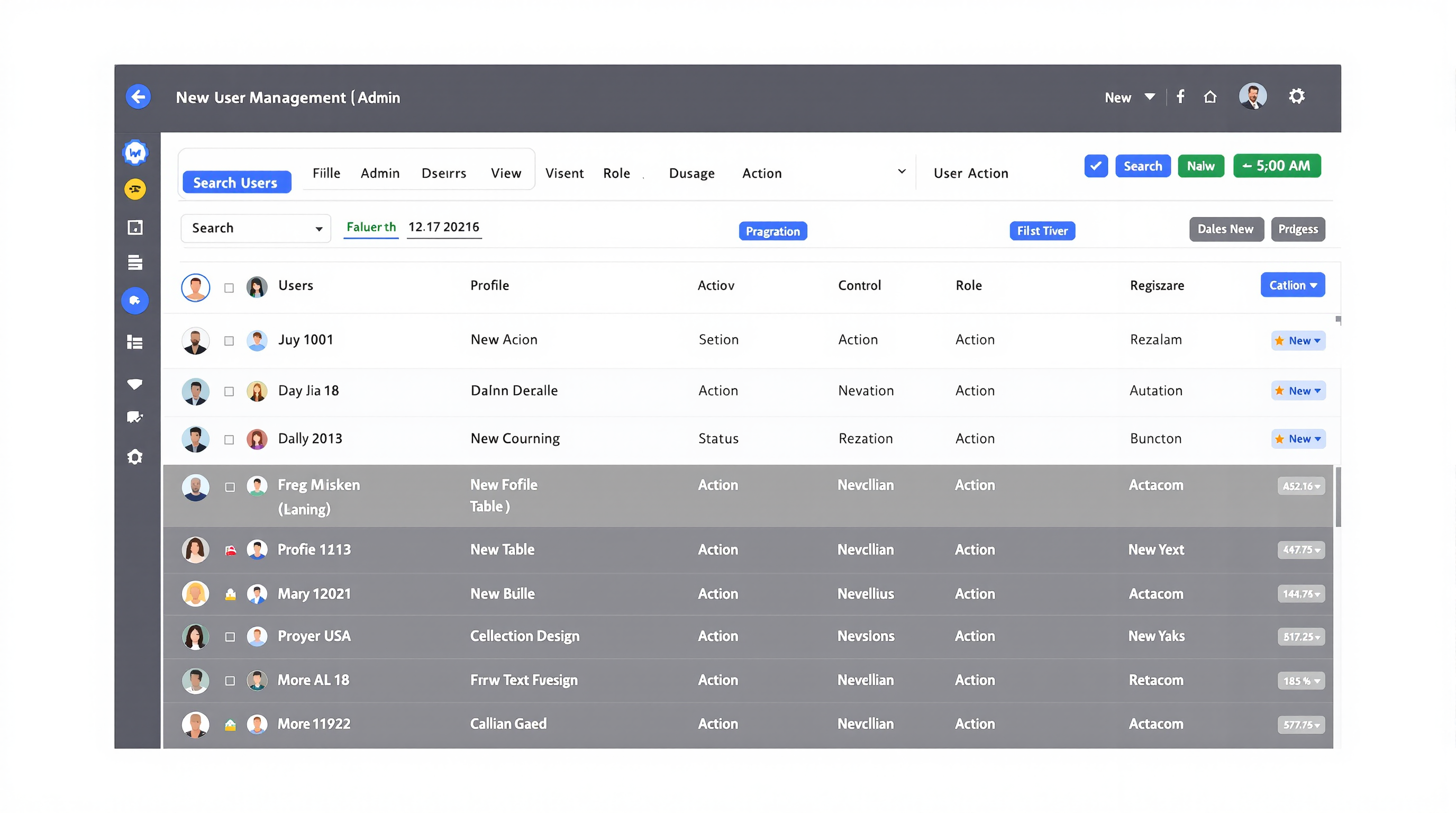 User Management interface
