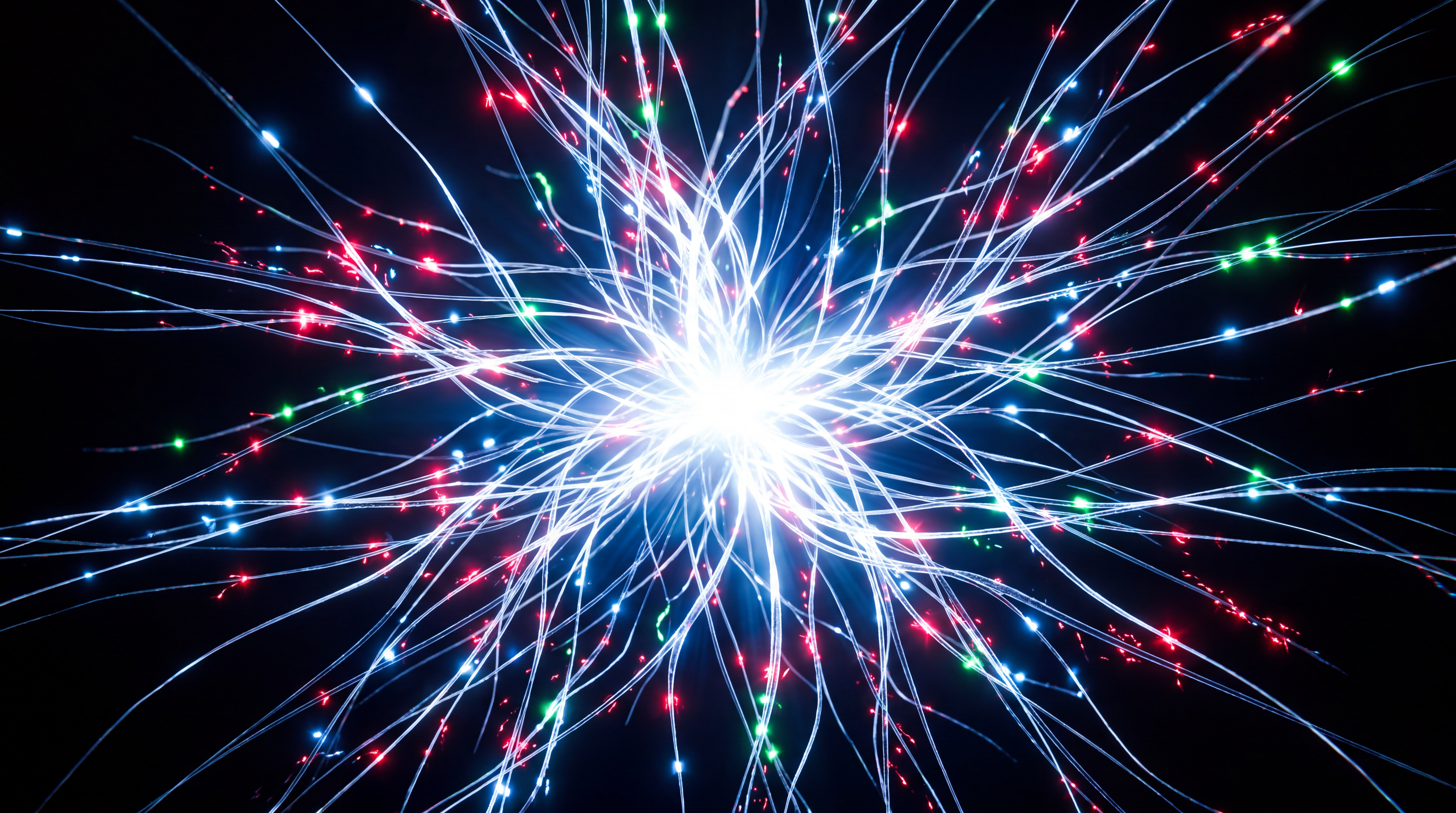 AI core singularity — the birth of a machine mind, glowing filament synapses