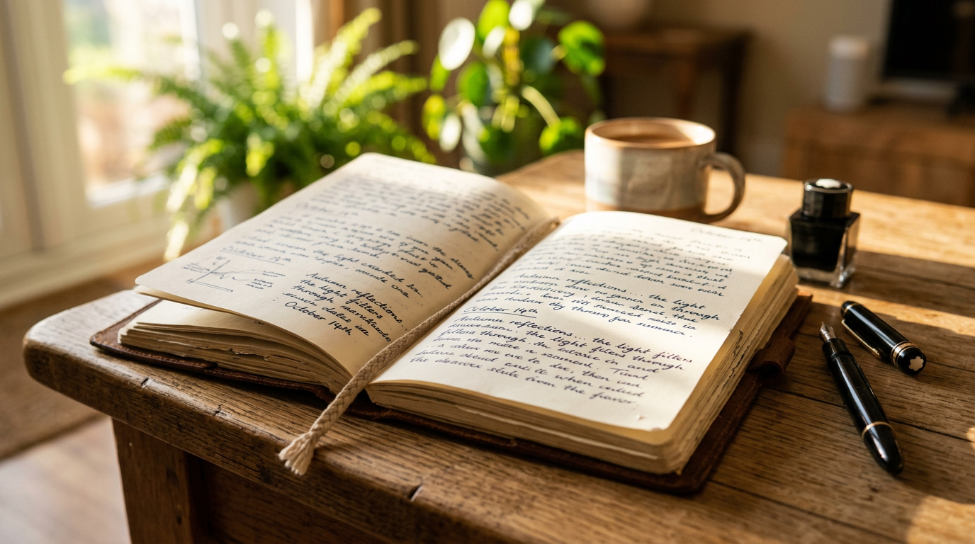 Open journal with warm light