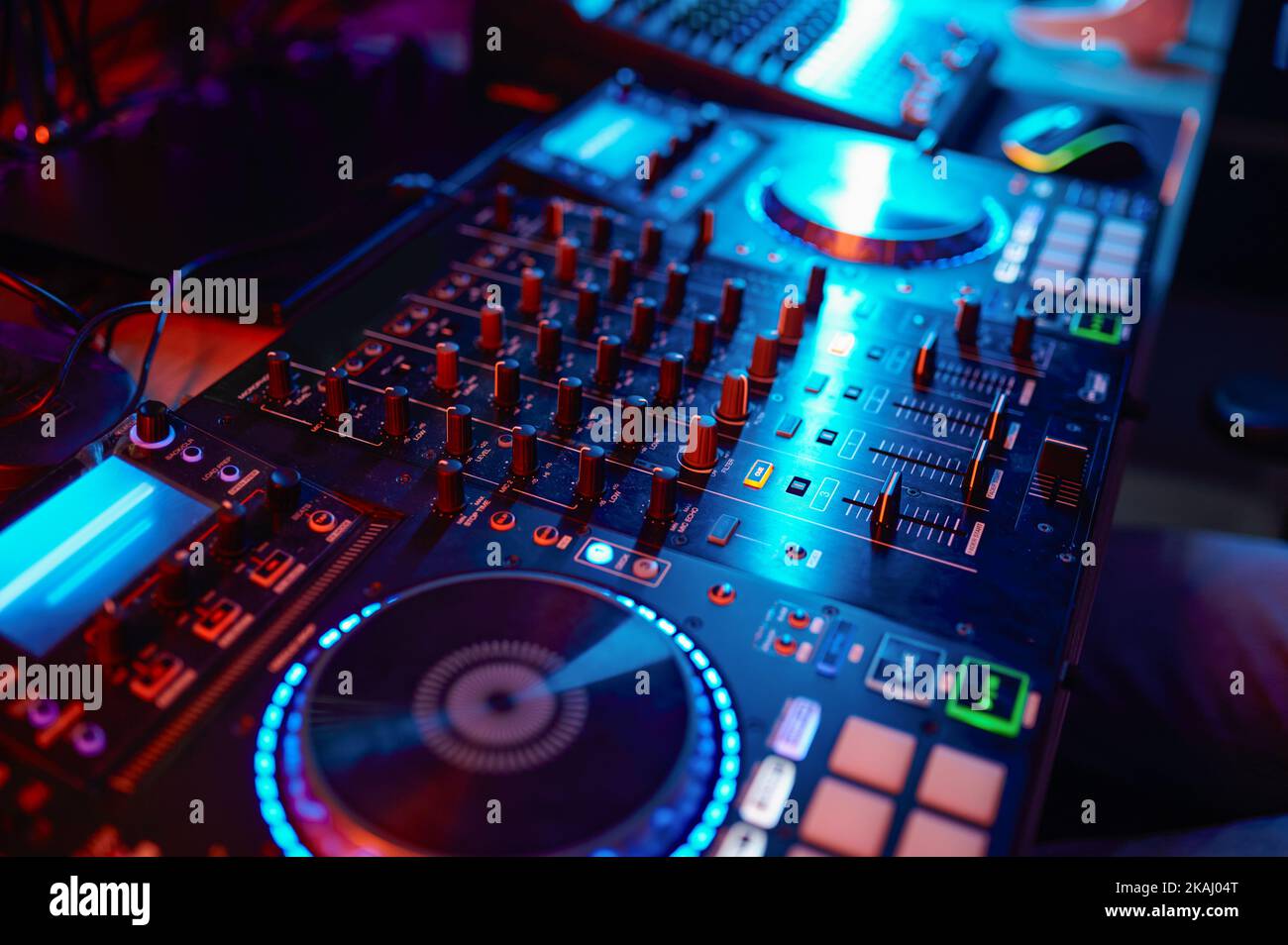 DJ turntable mixer with neon lights
