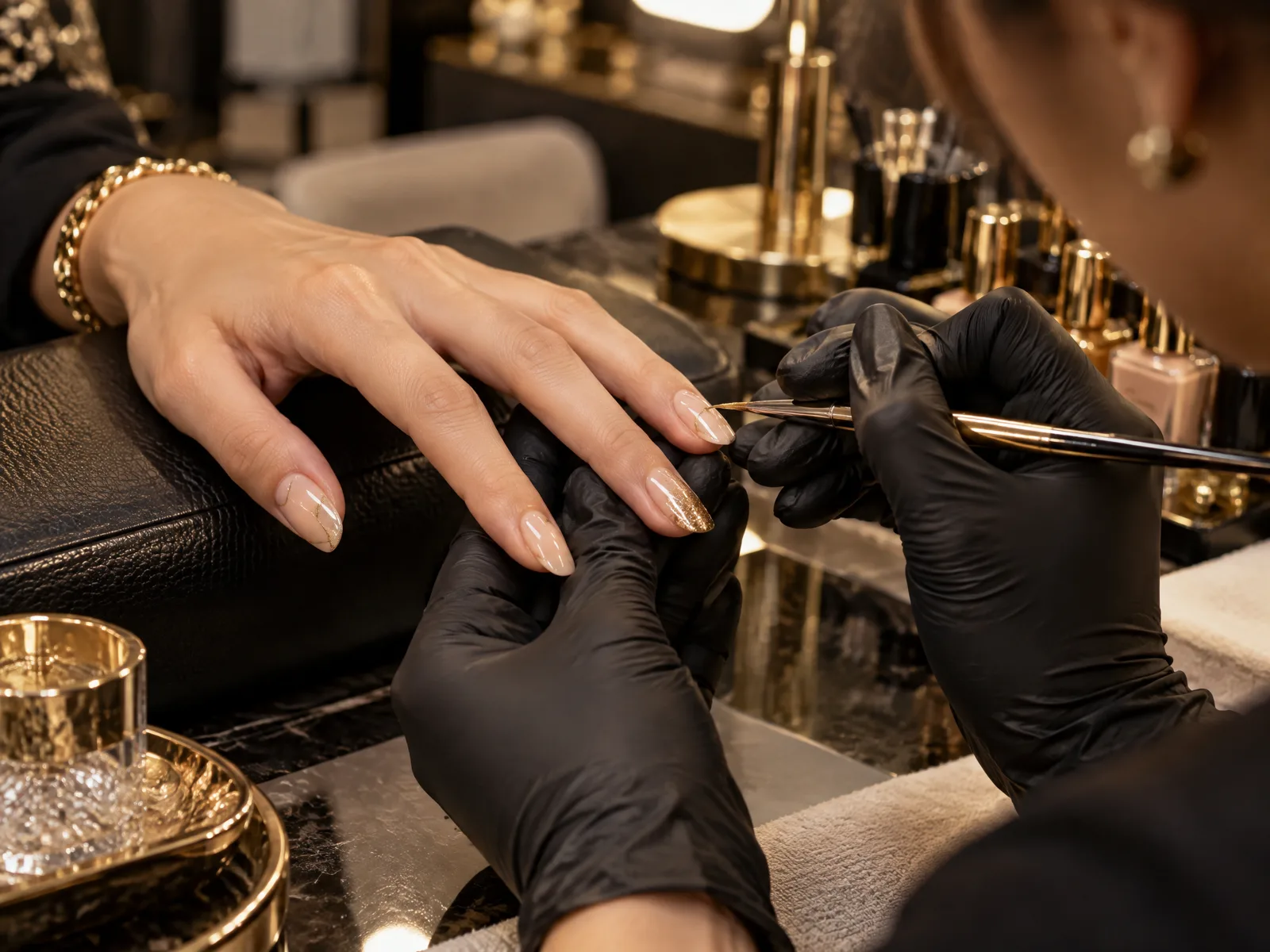 Manicure profissional fazendo unhas em gel em salão em Sorocaba