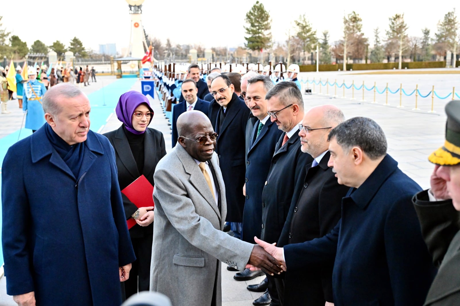Nigerian and Turkish delegations greeting each other at the state visit