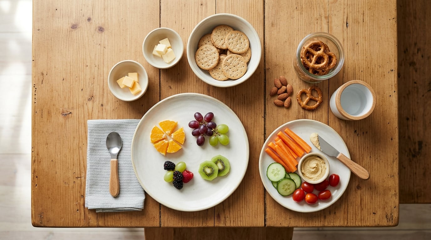 Wholesome, child-friendly foods arranged simply, illustrating diet and children’s health
