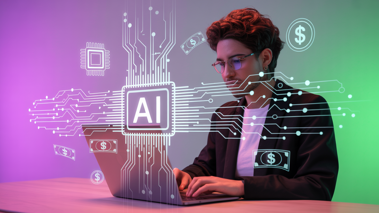 Profissional trabalhando com IA e monetização digital