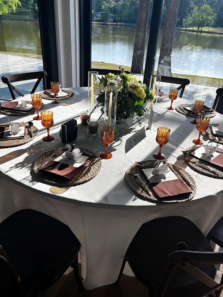 Lakeside Tablescape with Amber Goblets