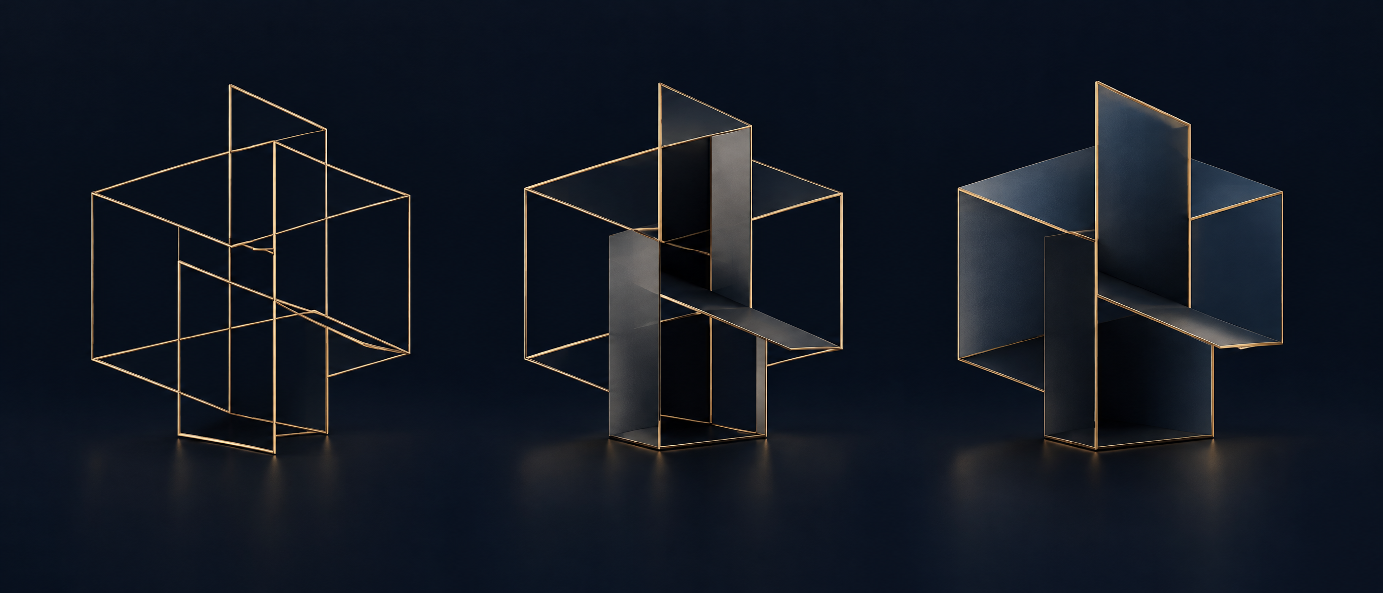 Abstract navy and gold phased architectural geometry representing build operate transfer for GCCs