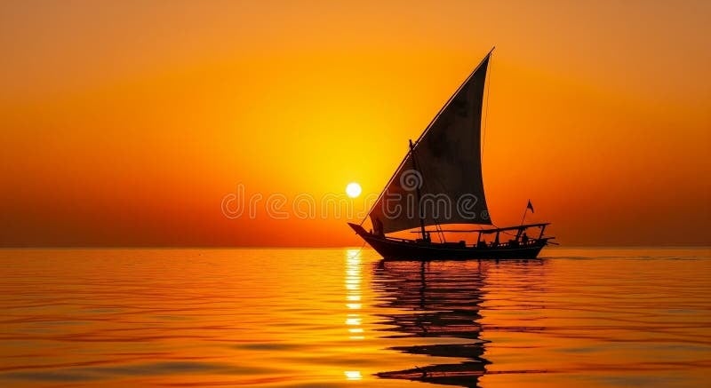 Dhow ao pôr-do-sol no Oceano Índico