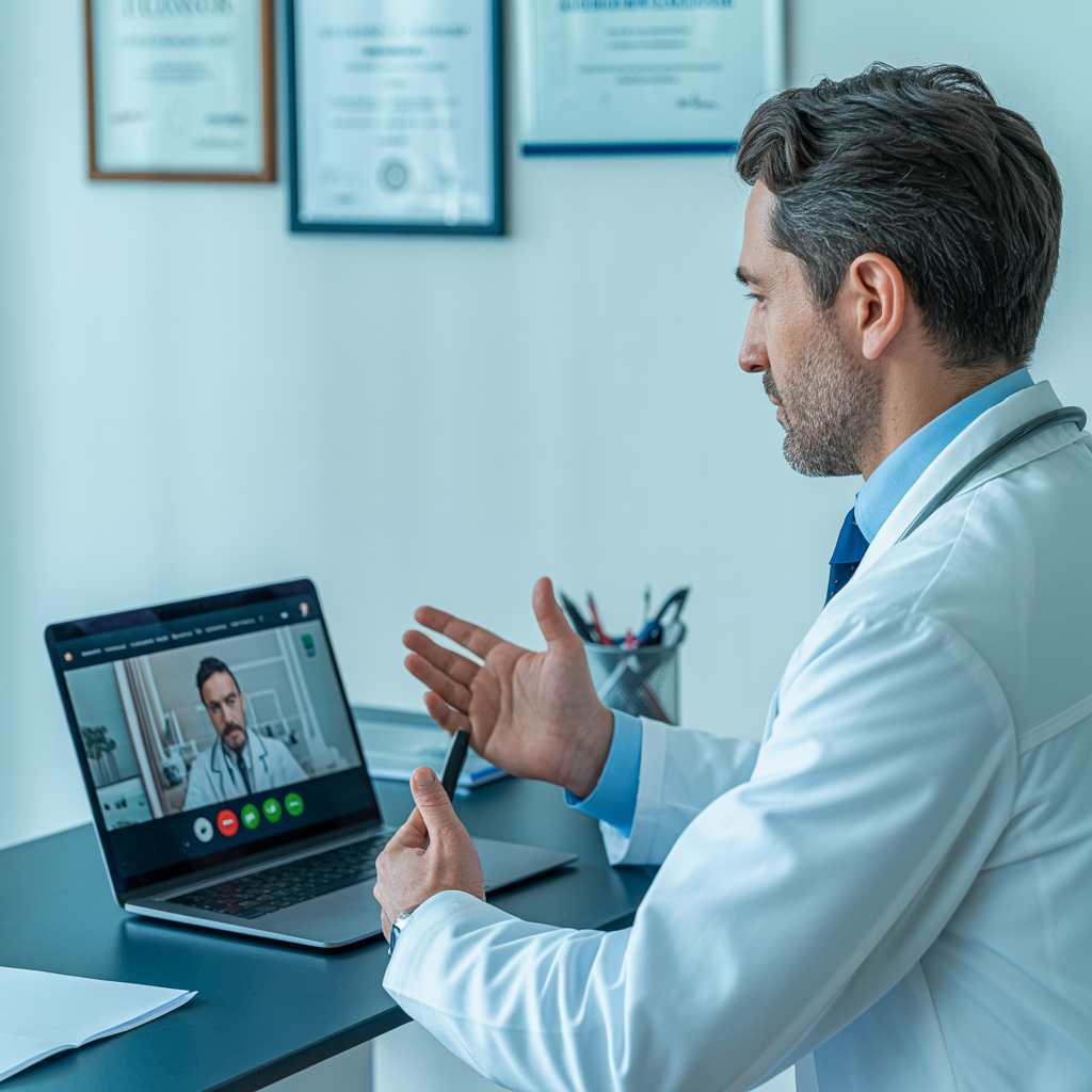 Doctor conducting telemedicine consultation