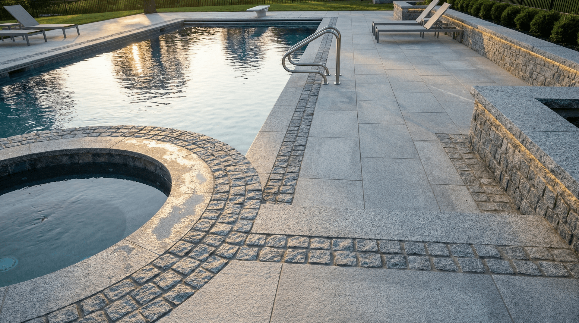 Luxury swimming pool with beautiful stone tile deck in Columbia SC area