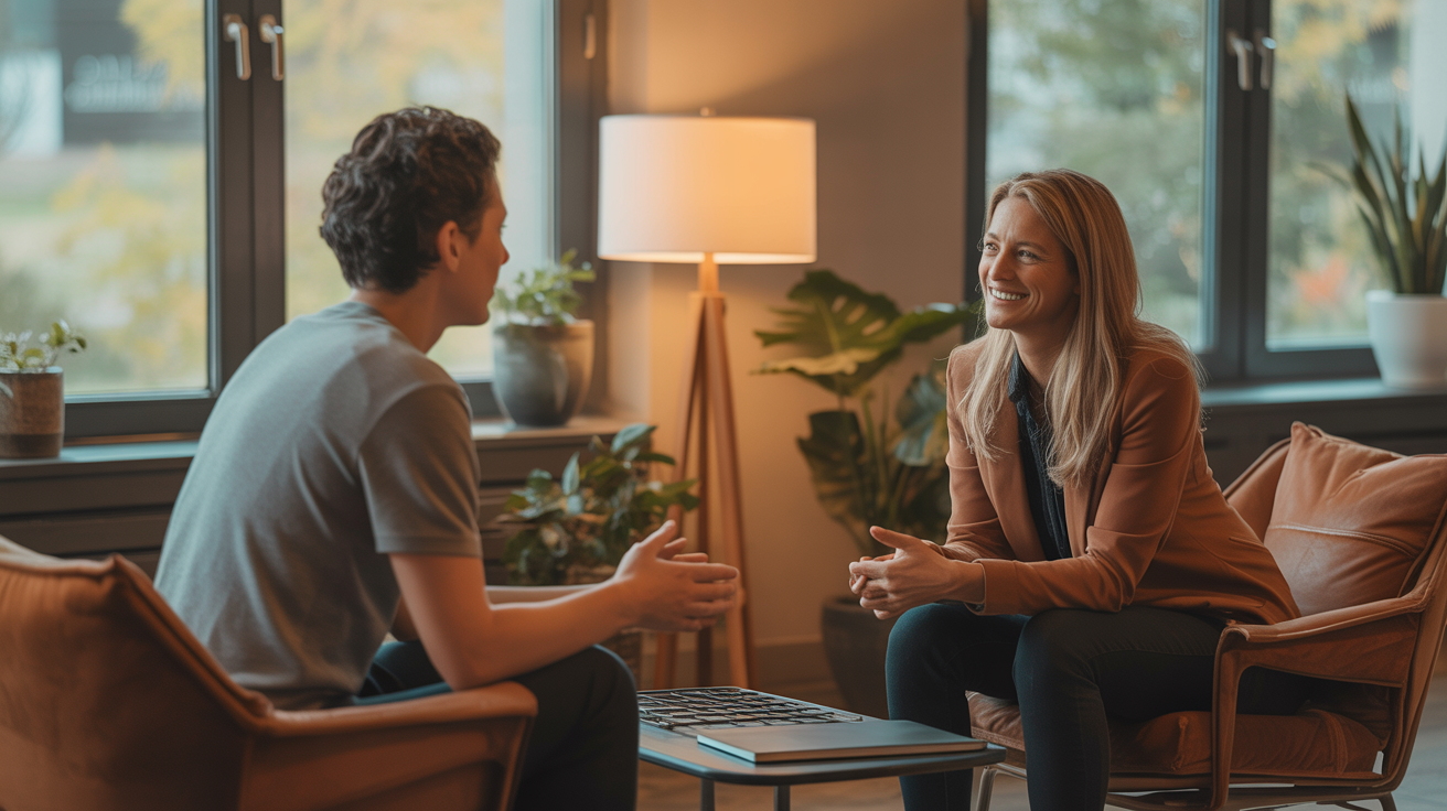 One-on-one coaching session in a warm professional setting