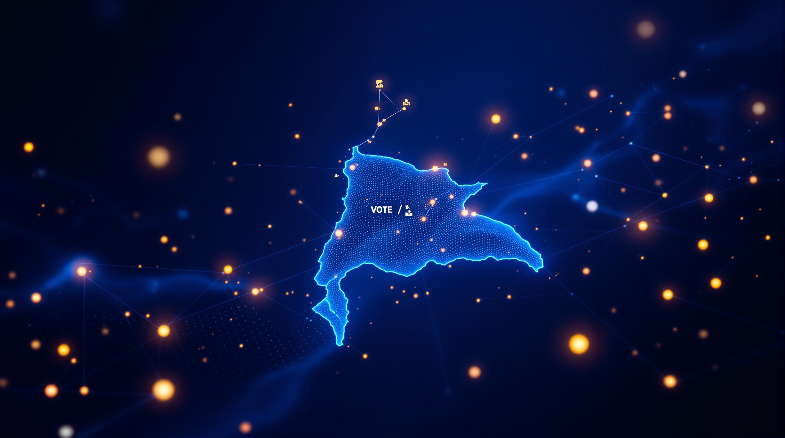 Tecnología política moderna con redes digitales y nodos conectados