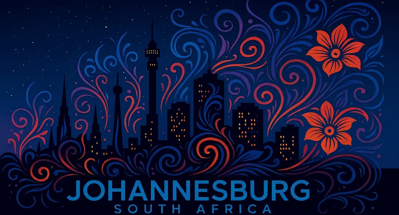 Johannesburg skyline with tattoo art elements - Jozi Ink tattoo publication