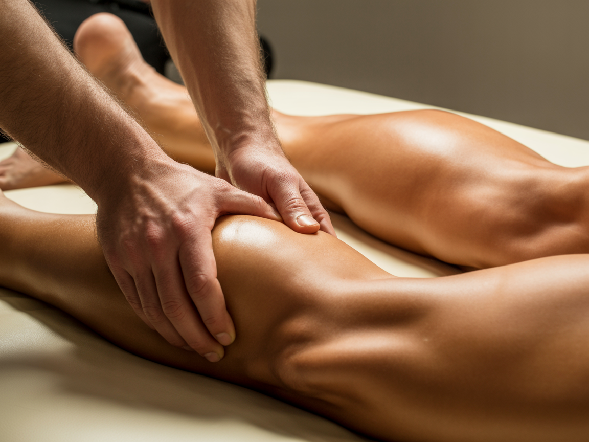 Professional sports massage being performed on athlete's muscles in Colchester clinic