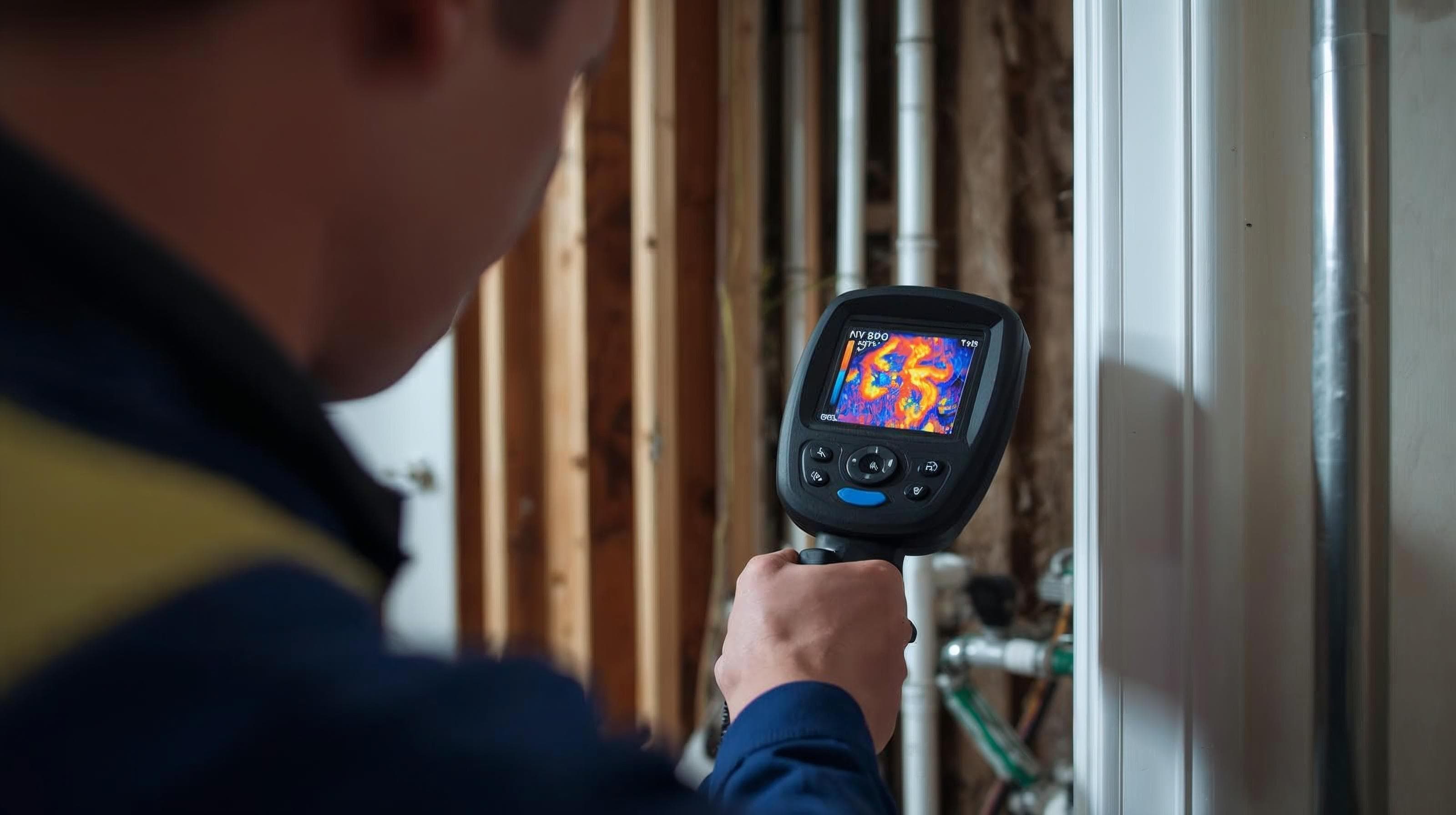Técnico a utilizar câmara termográfica para localização de fugas