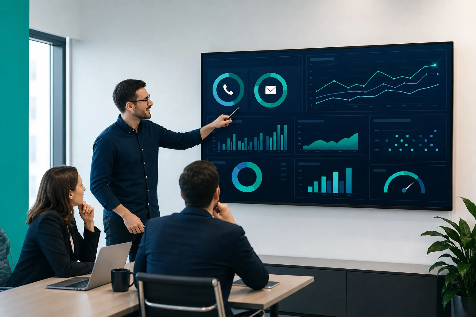 Equipa a rever resultados de Google Ads para optimizar chamadas e emails com maior retorno