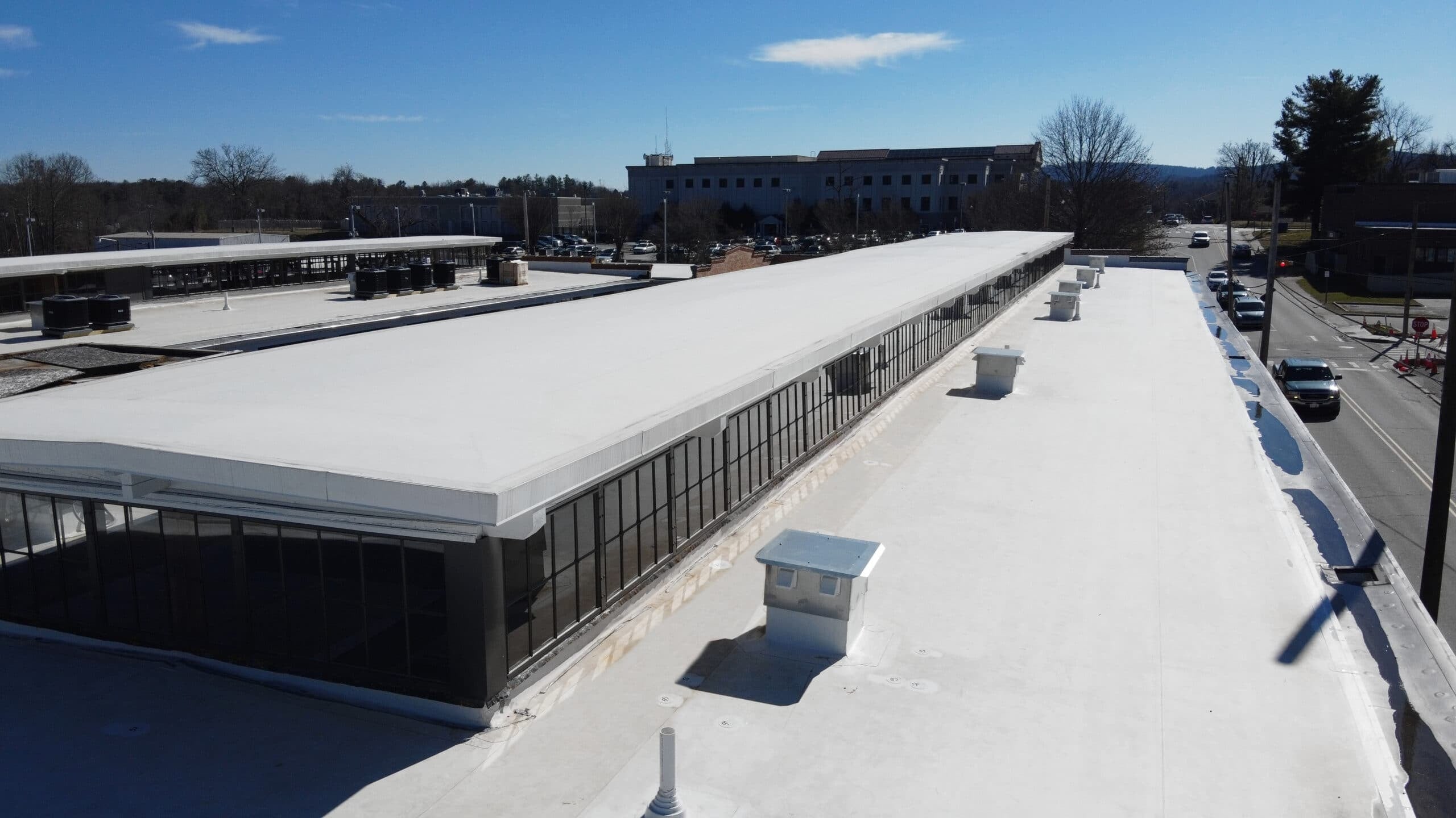 TPO Roofing being applied to a North Texas commercial roof