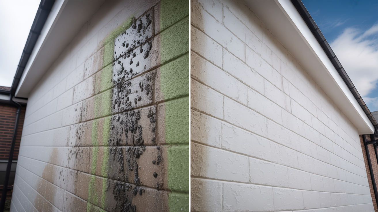 Before and after Walls (Soft Washing) transformation