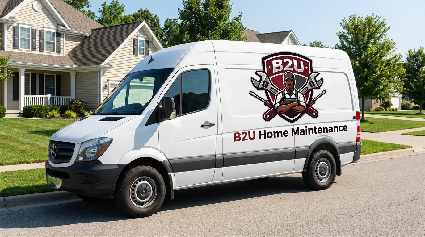 B2U Home Maintenance branded service vehicle with logo in Delaware Valley neighborhood