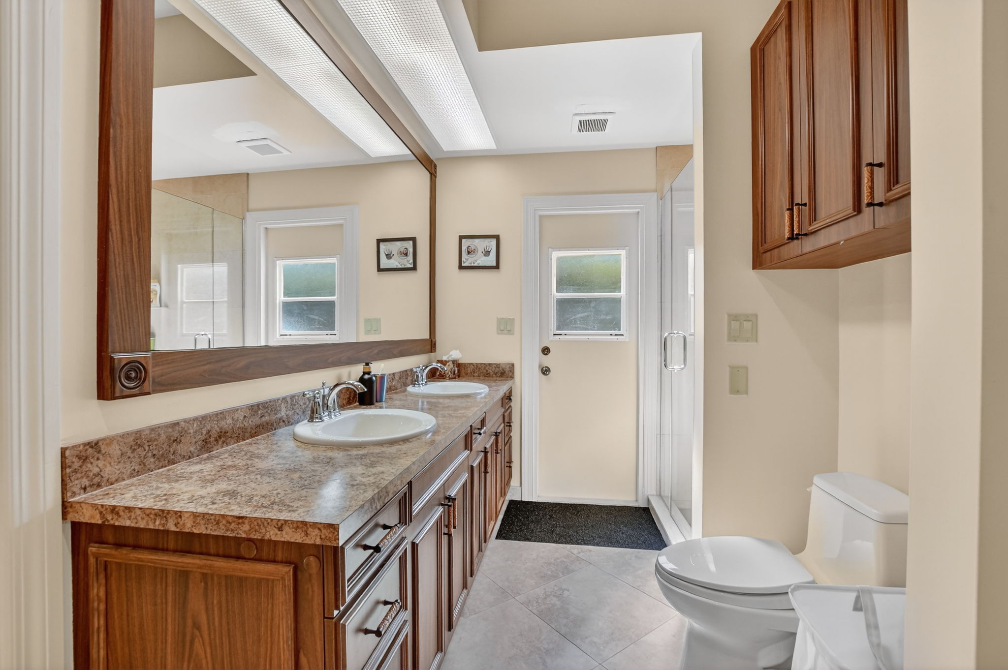 Bathroom with wood vanity