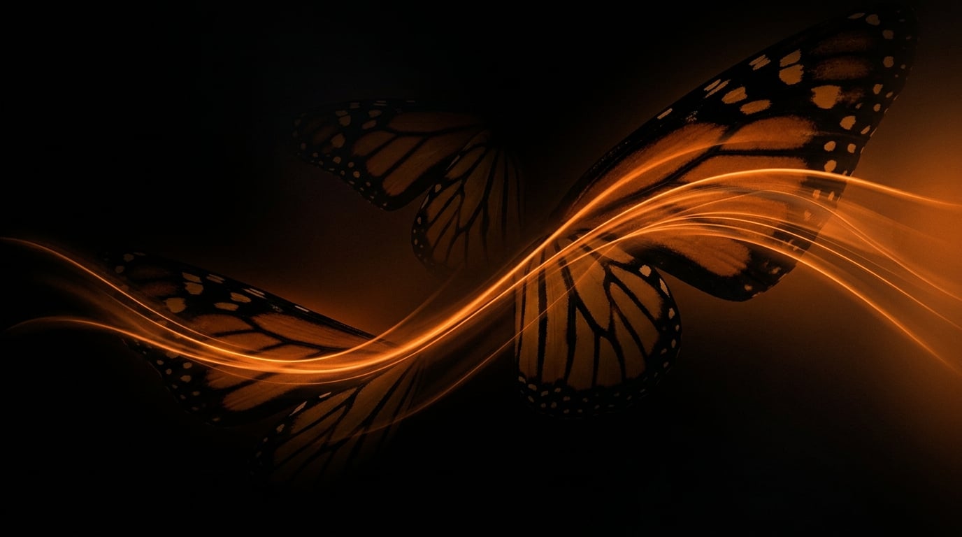 Abstract monarch butterfly wing patterns on dark background