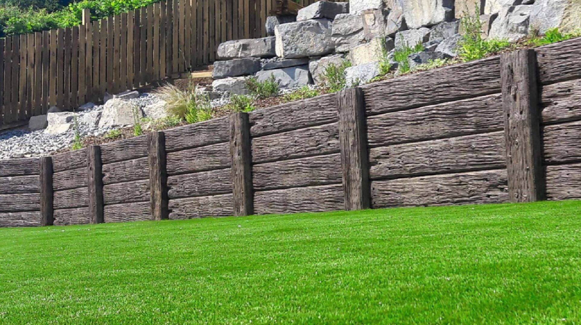 Stone retaining wall in garden