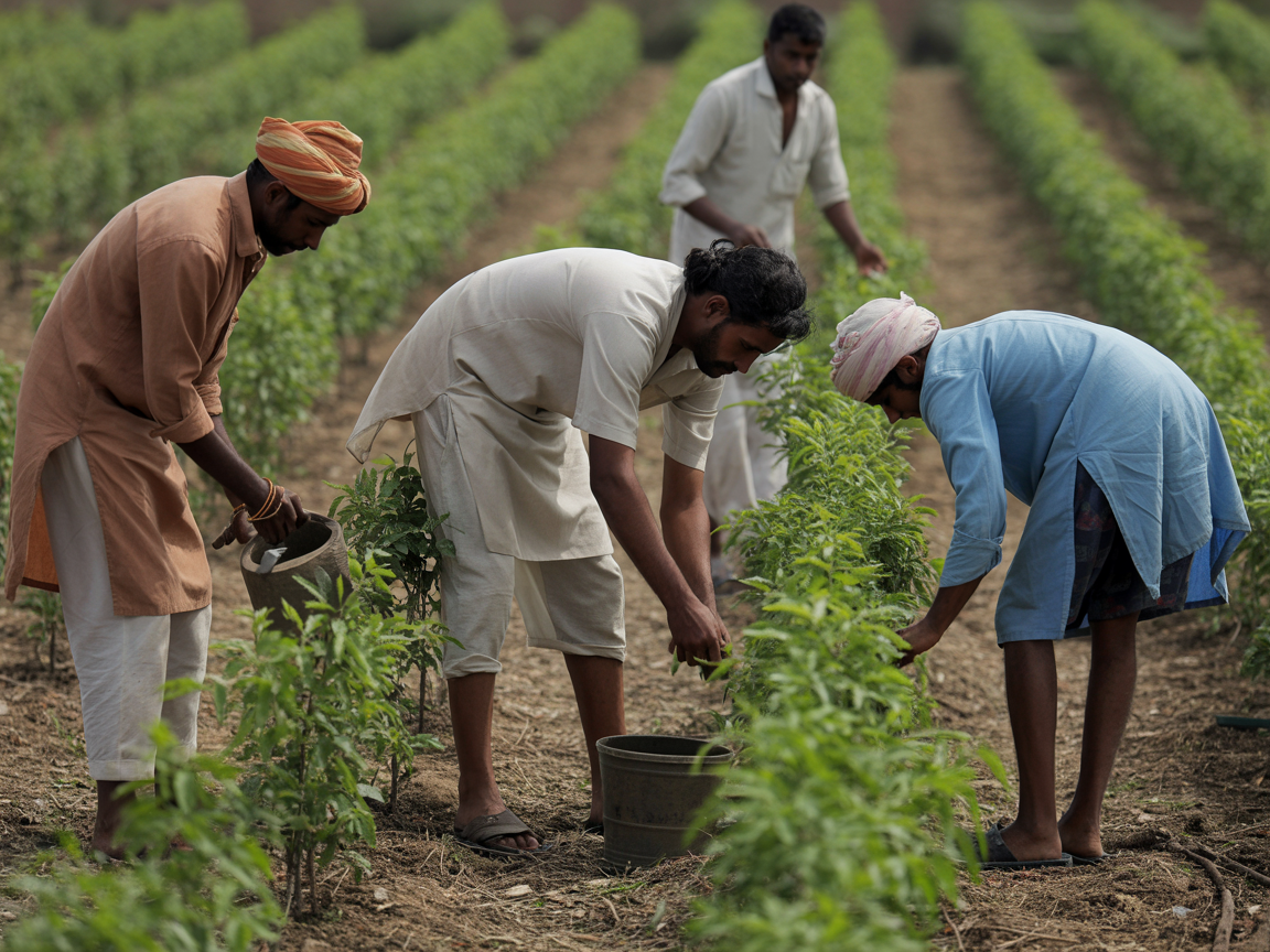 Farm workers managing plantation