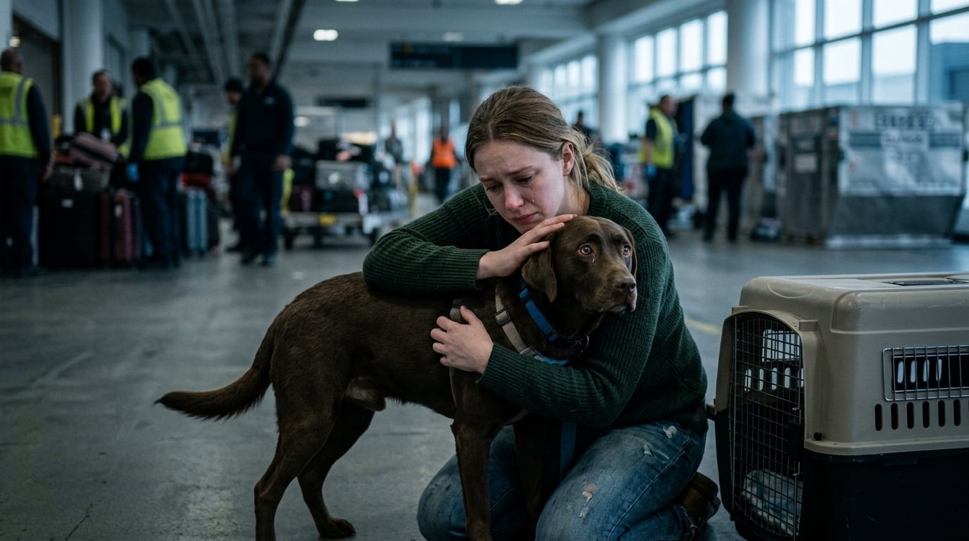 A worried dog owner at the airport facing the fear of cargo separation