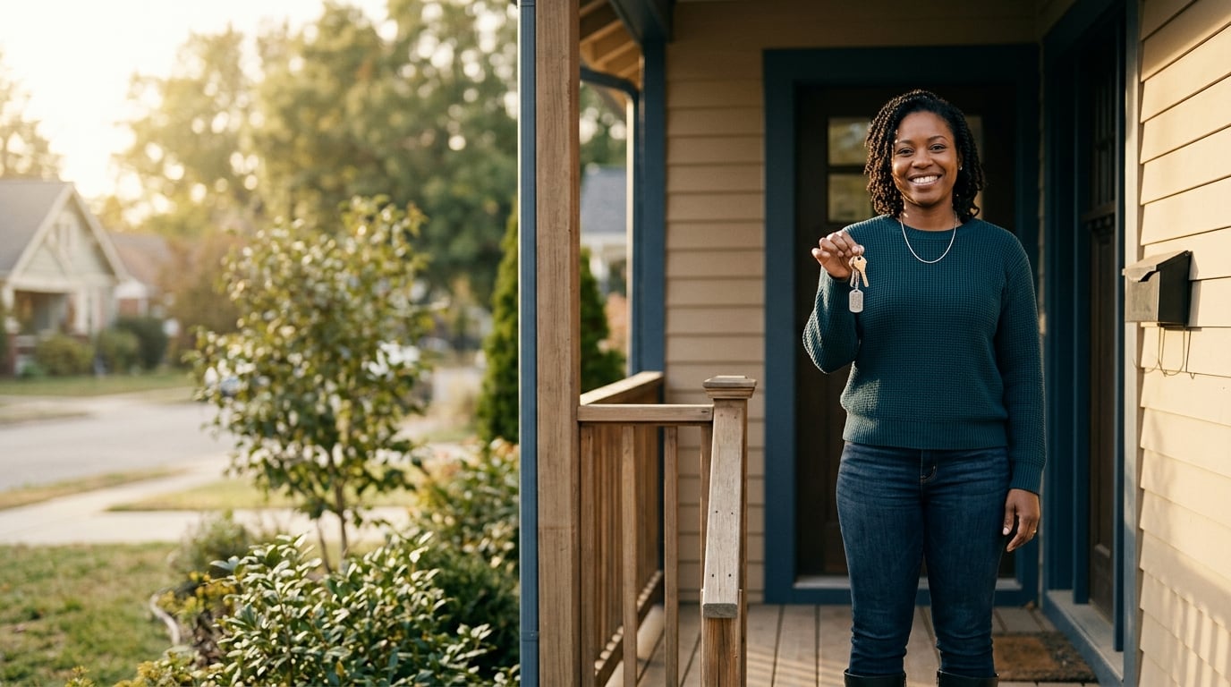 Woman veteran holding the keys to her new home