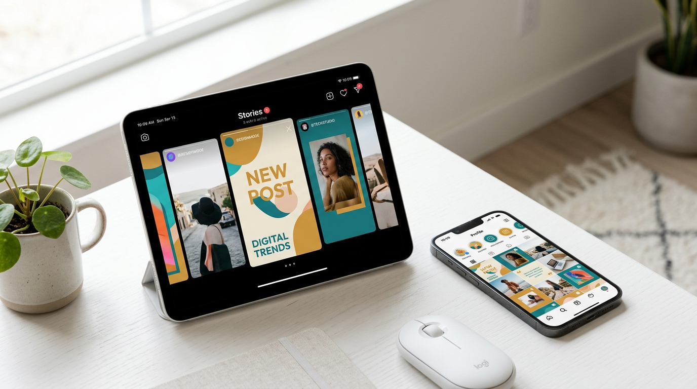 Social media content displayed across devices