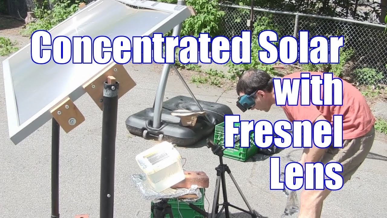 Large PMMA Fresnel lens concentrating sunlight into a focal point for solar thermal application
