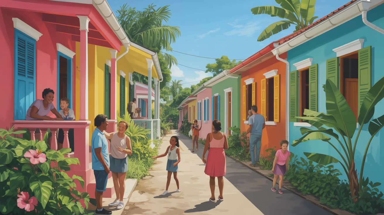 Colorful local neighborhood with community members