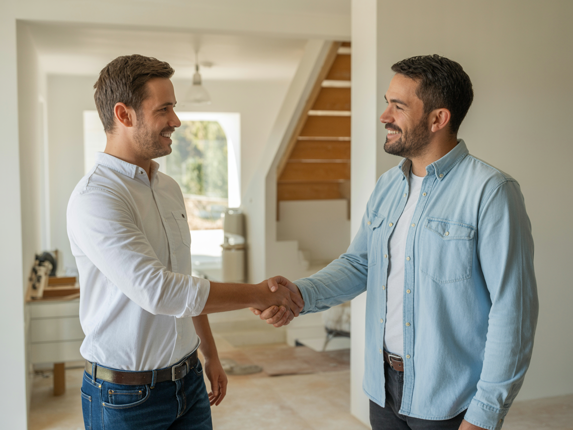 Happy customer and builder handshake