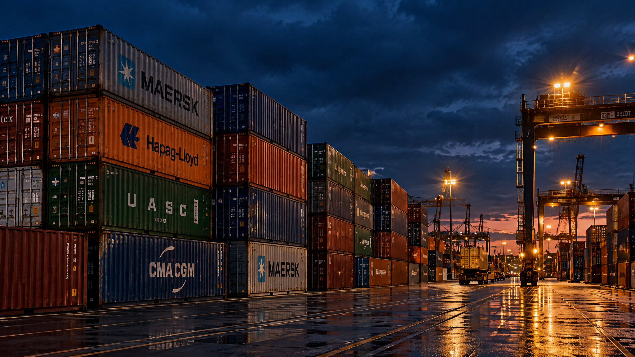 Shipping containers at dusk