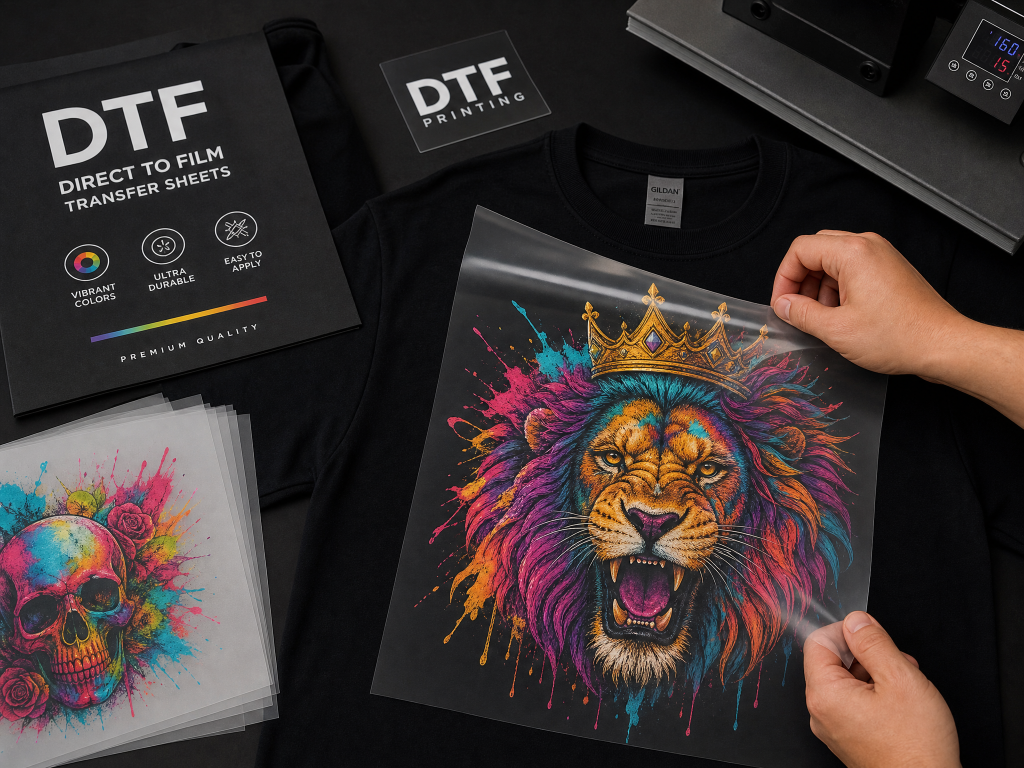 DTF transfer sheets with vibrant full-color designs