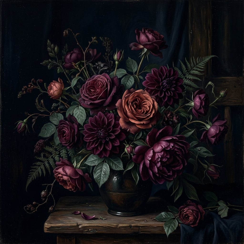 Dark botanical floral texture