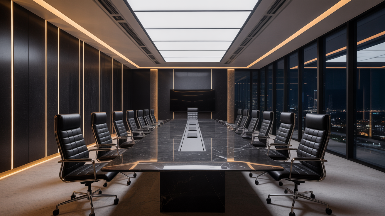 Premium executive boardroom with dark luxury interior