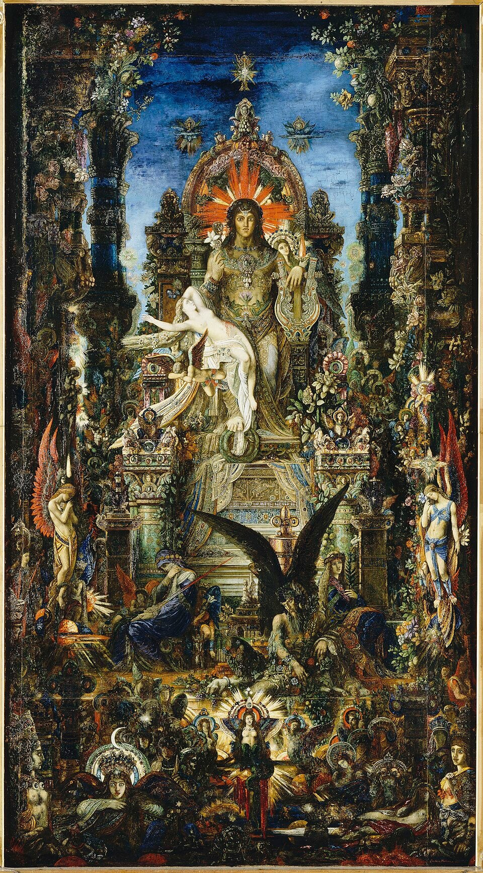 Gustave Moreau, Jupiter and Semele: a dense, jewelled vision of a god enthroned amid mythic figures