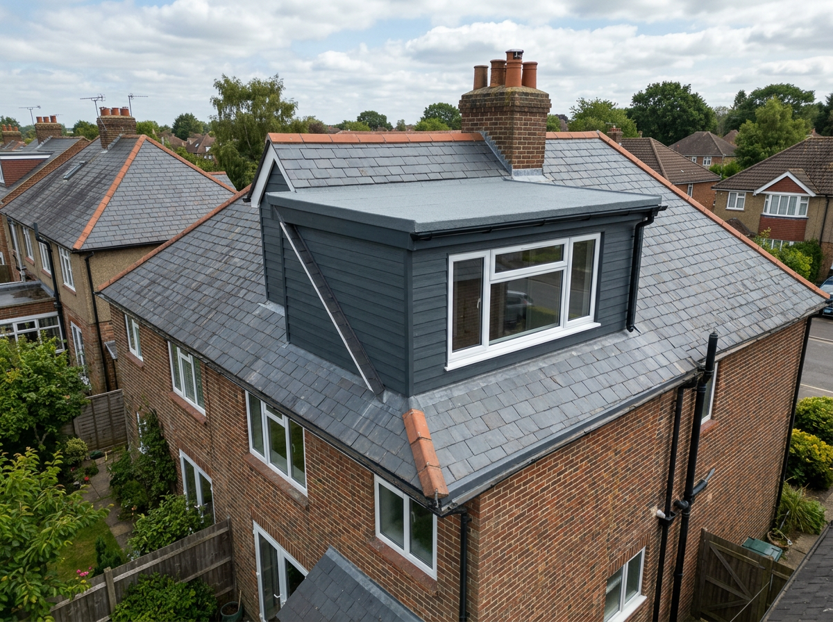 Dormer with flat roof on a British semi-detached home