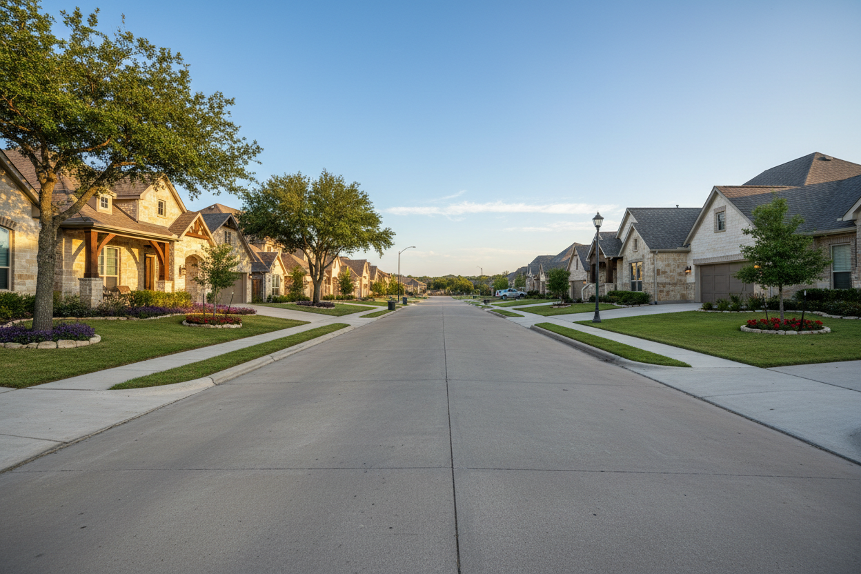 Residential neighborhood street in Leander, Texas