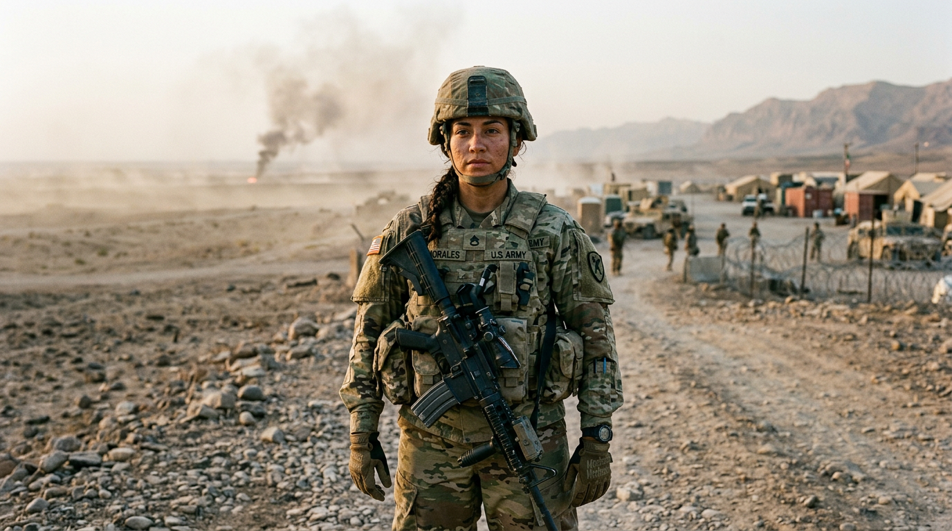 A woman veteran near burn-pit smoke during deployment