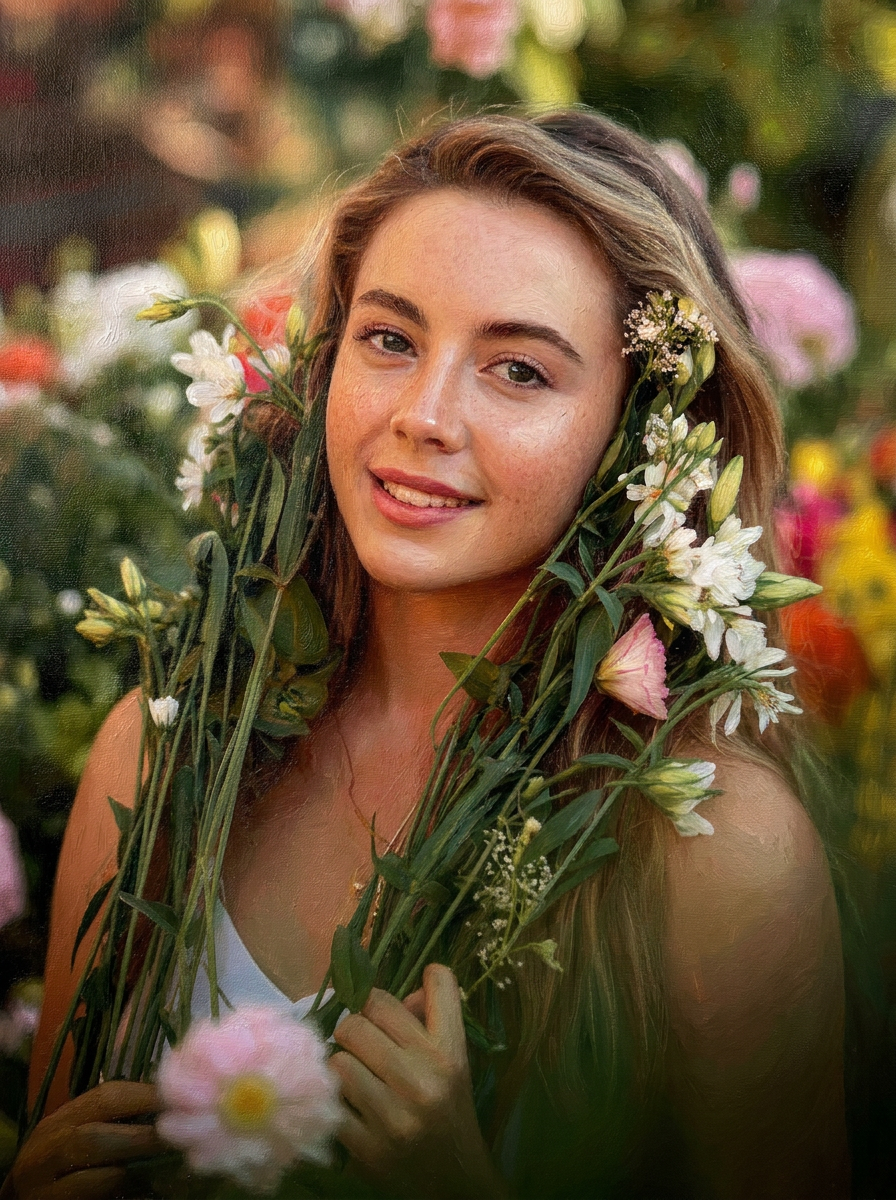 Finished Oil Painting portrait - Warm golden tones with impasto brushstrokes