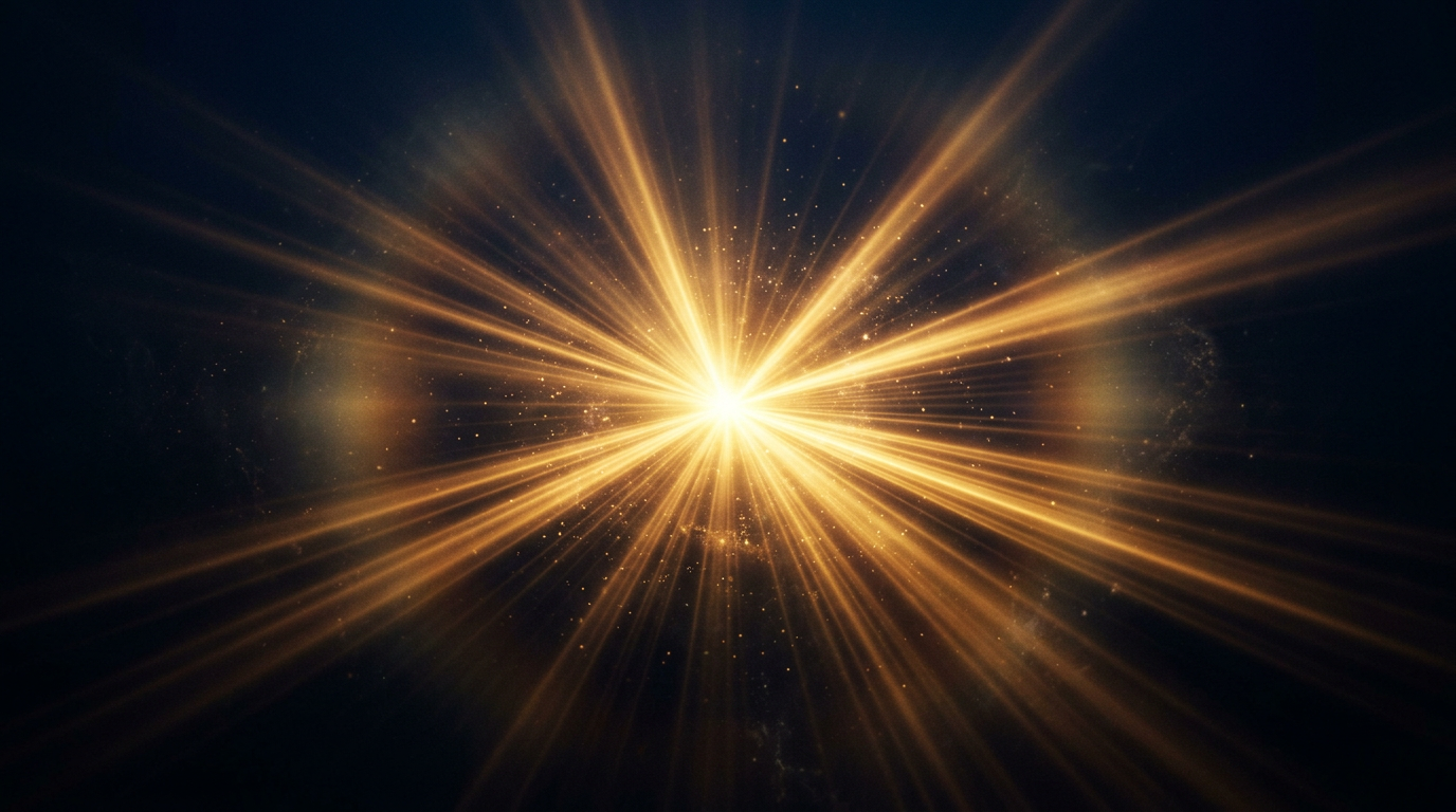 Divine golden light rays on dark background