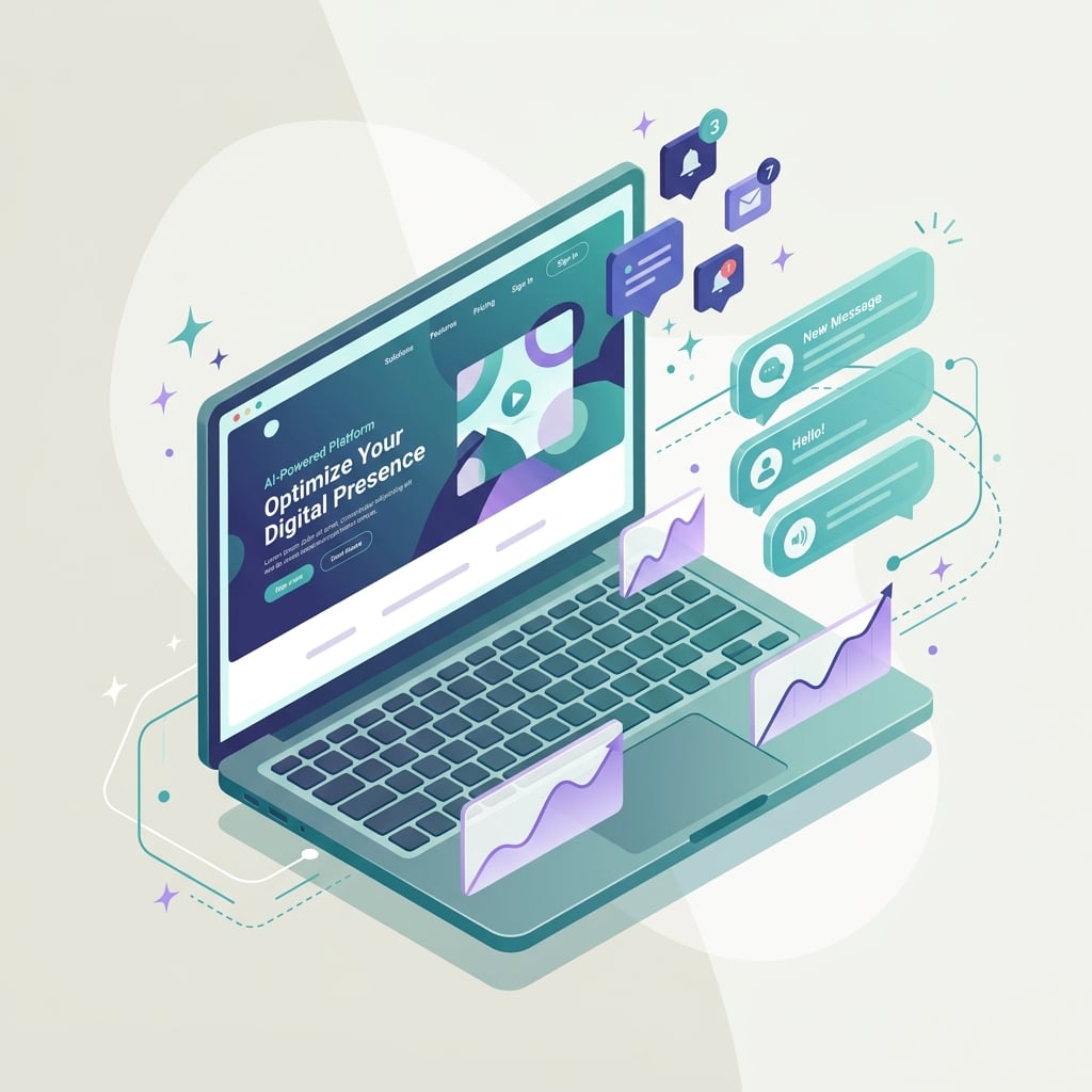 LeadRiddhi platform illustration showing website with AI chat, lead pipeline, and analytics dashboard