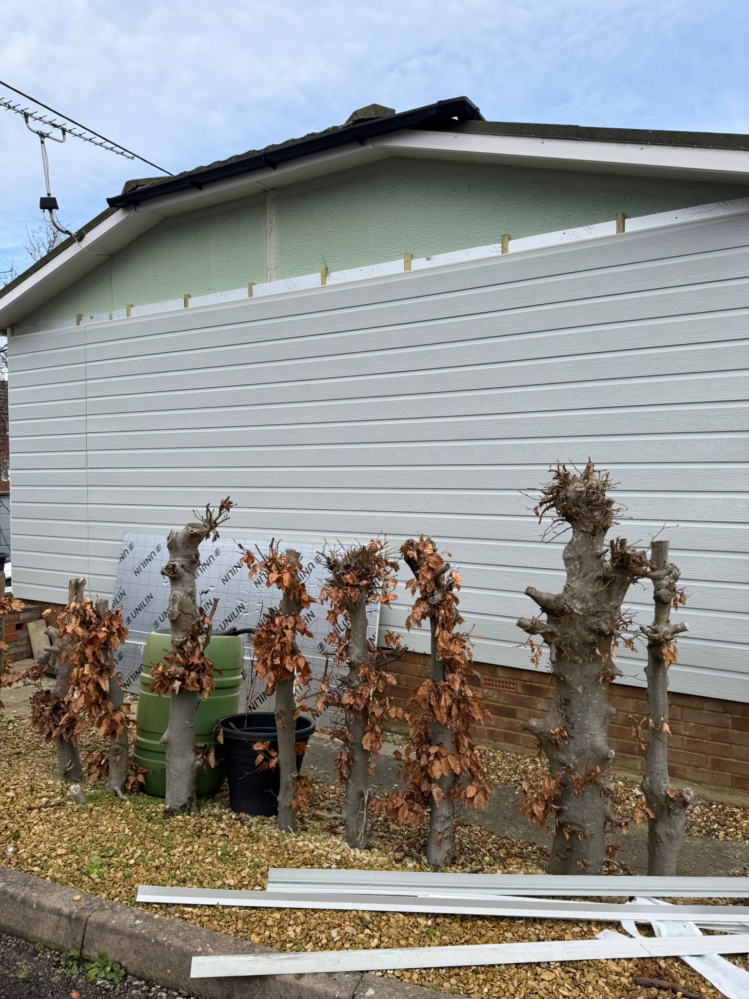 Park home project showing exterior renovation in progress