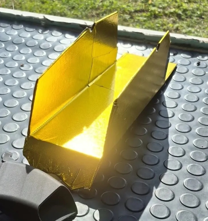 JB insulating intake tray wrapped in gold heat-reflecting tape