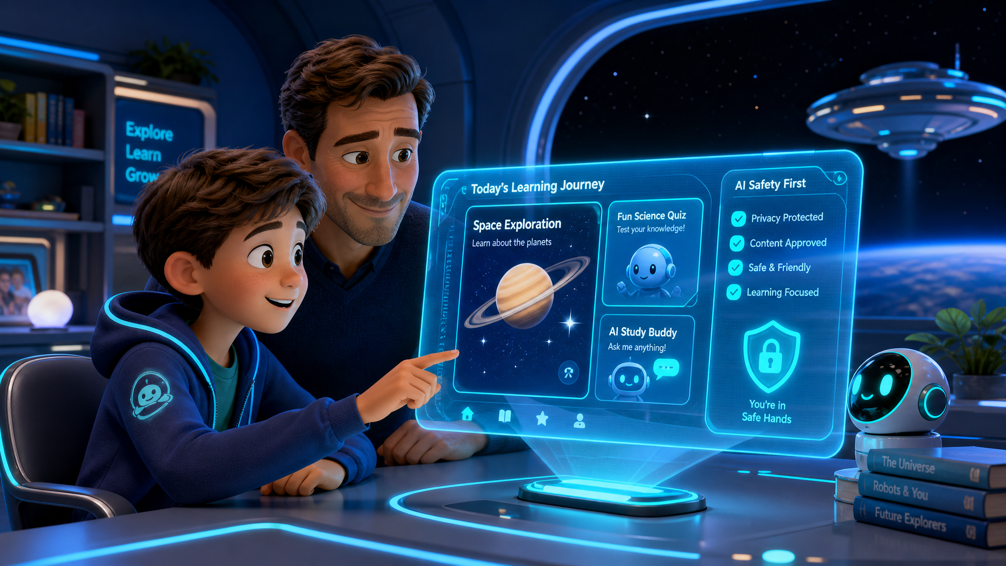 Parent and child safely exploring AI together
